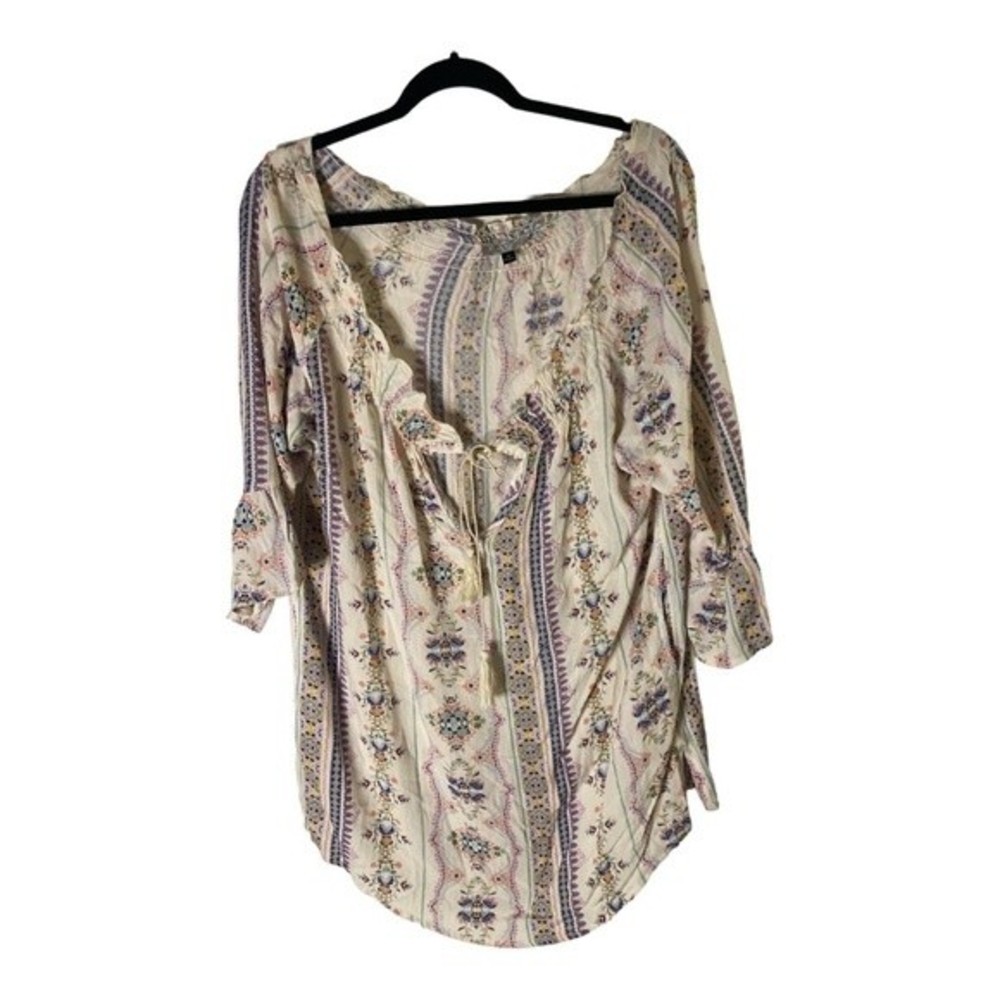 J. Valdi Women’s off shoulder Cover-up Cream/Peach/Blue Like New Sz M